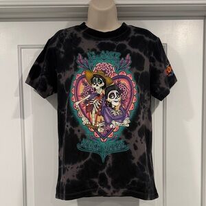 Disney Pixar COCO Black Tie-Dye Skeleton Graphic Adult Unisex X-Small T-Shirt